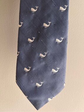 Vintage Filenes Men's Navy Whale Pattern Tie